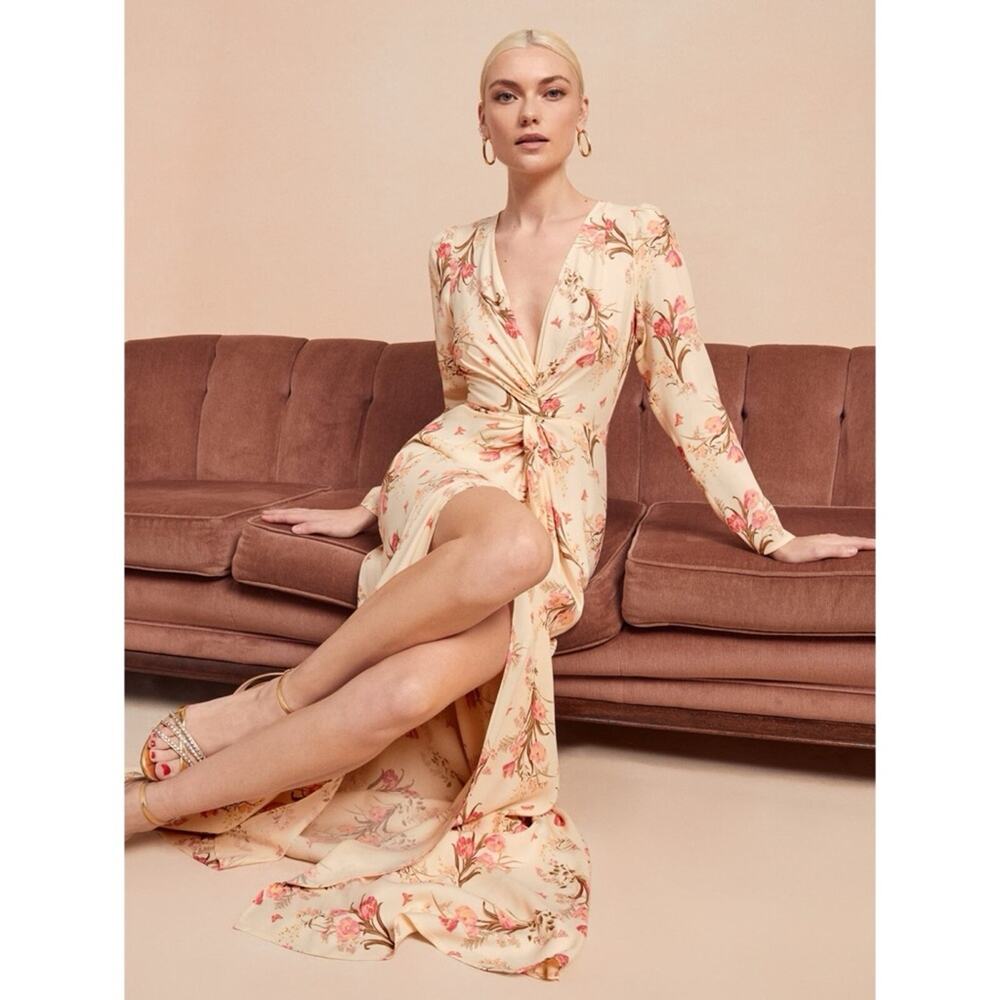 NWT Reformation Gatsby Floral Long Sleeve V Neck Dress Gown Leila Size 0